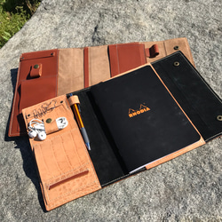 手帳ケース 高級 本革レザー B5サイズ手帳対応 システム型 #12 オレンジブラウン レザー 4枚目の画像