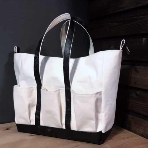 大きめトートバッグ ☆限定品☆帆布と本革の大きめトートバック 2WAY 大容量収納