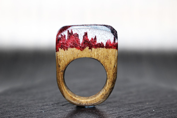 【送料無料】Deep Red～Resin Wood Ring～ 1枚目の画像