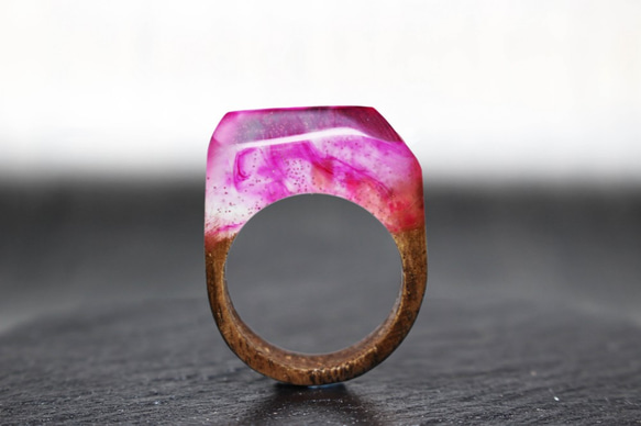 【 送料無料】Pink Sky ～Resin Wood Ring～ 1枚目の画像