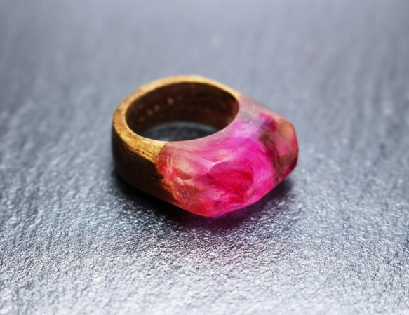 【 送料無料】Pink Sky ～Resin Wood Ring～ 3枚目の画像