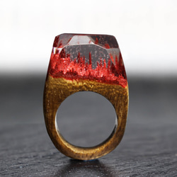 【送料無料】Deep Red Mountain ～Resin Wood Ring～ 1枚目の画像