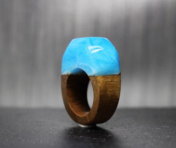 【送料無料】Blue Wave～Resin Wood Ring～ 2枚目の画像