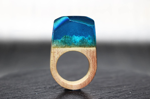 【現品限り 送料無料】Ocean Blue～Resin Wood Ring～ 1枚目の画像