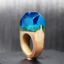 【現品限り 送料無料】Ocean Blue～Resin Wood Ring～ 2枚目の画像