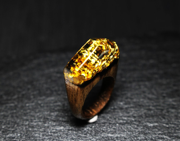 【一点限定30%off 送料無料】Modern Foil/Gold ～Resin Wood Ring～ 2枚目の画像