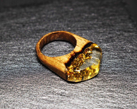 【一点限定30%off 送料無料】Modern Foil/Gold ～Resin Wood Ring～ 3枚目の画像