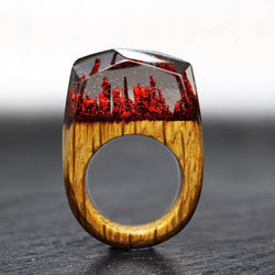 【新款包郵】深紅山～樹脂木戒指～ 第1張的照片