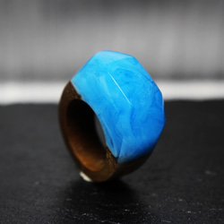 【Sale 現品一点限り  送料無料】Blue Wave～Resin Wood Ring～ 3枚目の画像
