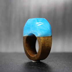 【現品一点限り  送料無料】Blue Wave～Resin Wood Ring～ 2枚目の画像