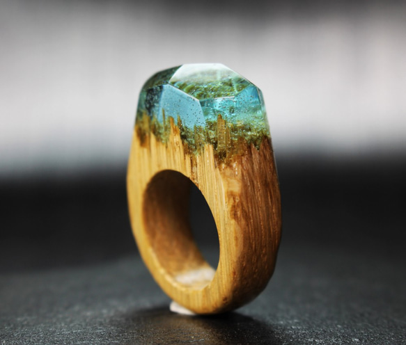 【30%off 現品一点限り 送料無料】Water Wood ～Resin Wood Ring～ 2枚目の画像