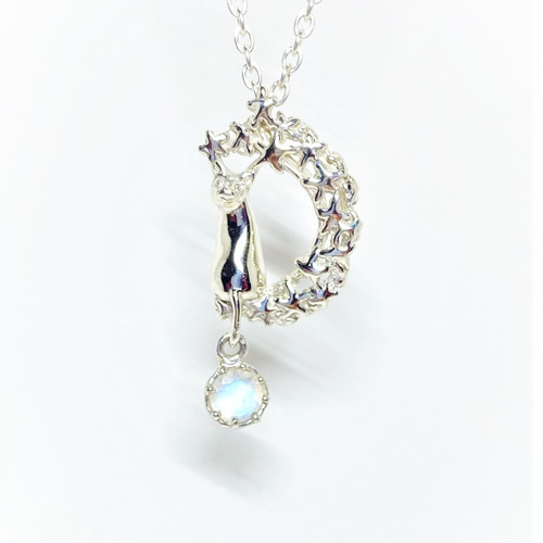 Ci-Pu＞Wラブラドライト星月猫ネックレス ネックレス・ペンダント