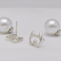 透亮貓咪造型耳環(珍珠耳環托) 第4張的照片