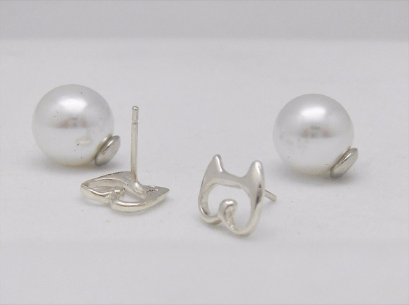 透亮貓咪造型耳環(珍珠耳環托) 第4張的照片