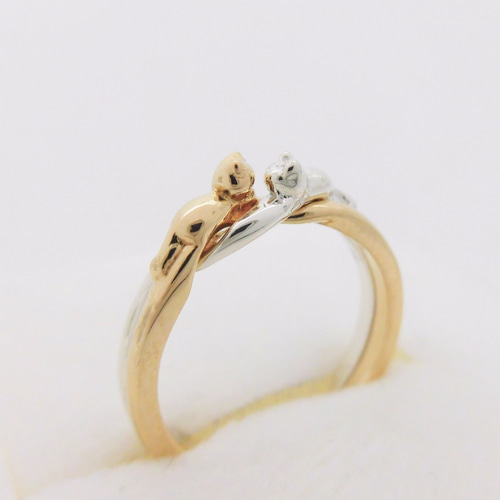 自作指輪】寄り添い猫 17号【サイズ変更承りますます】