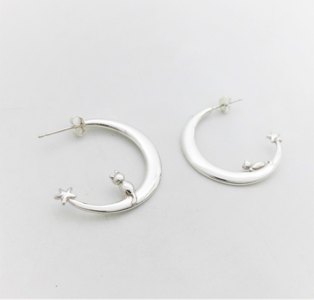 月に乗る猫 シルバーピアス
