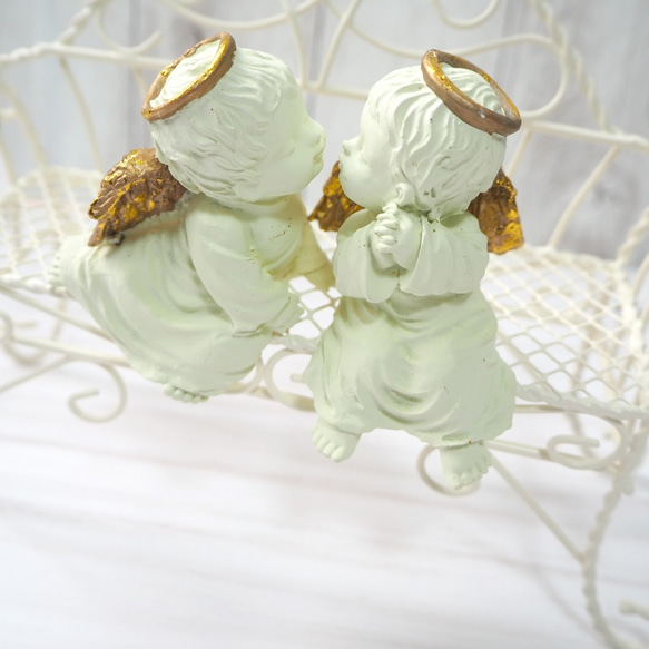 天使の置物2個セット（大）（結婚式/エンゼル/天使/キス） その他素材