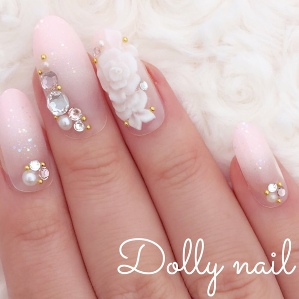 オーバル＊パステルピンクグラデ×3D薔薇のブライダルネイル ネイル  