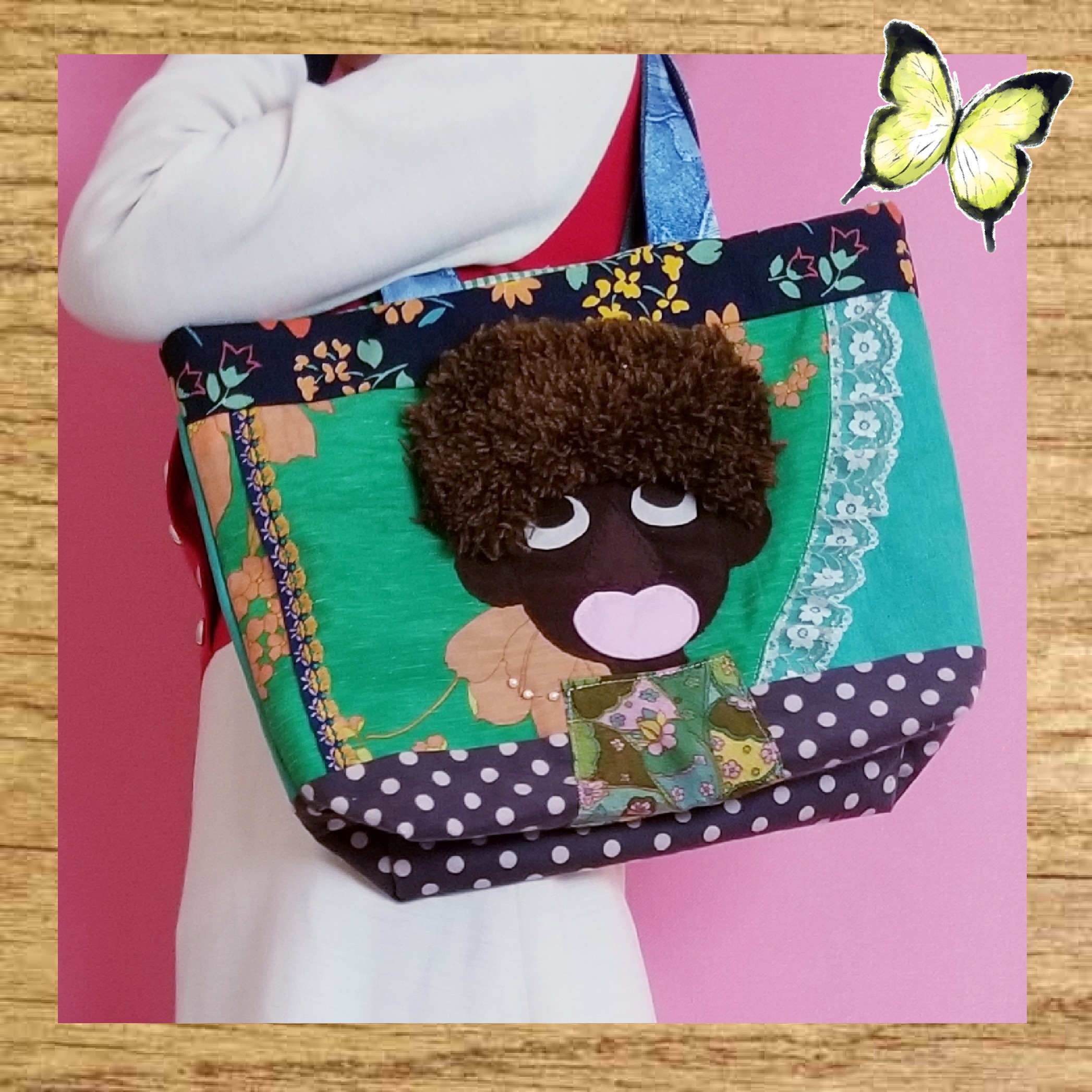 アフロさんとギターの手提げbag