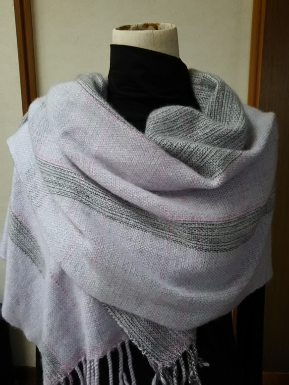カシミヤショール【starry】ライトグレー/ハンドメイド/軽量 カシミヤショール【starry】ライトグレー/ハンドメイド/軽量