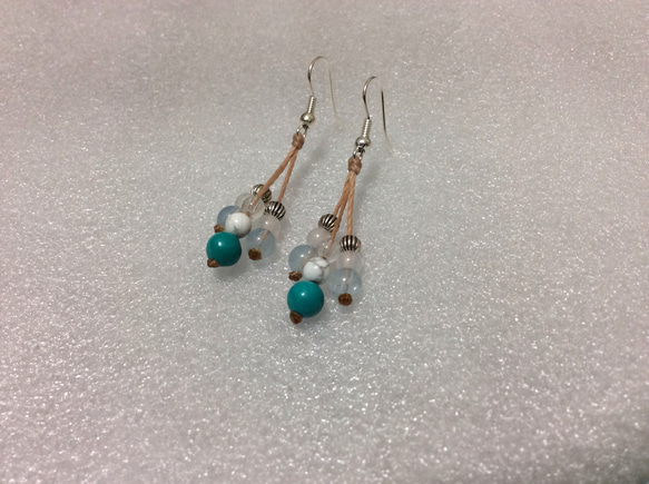 3連ピアス(Blue)  アクアマリン×ターコイズ 1枚目の画像