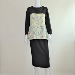 着物リメイク ロングワンピース（絹大島紬）Vネック 長袖 ワンピース