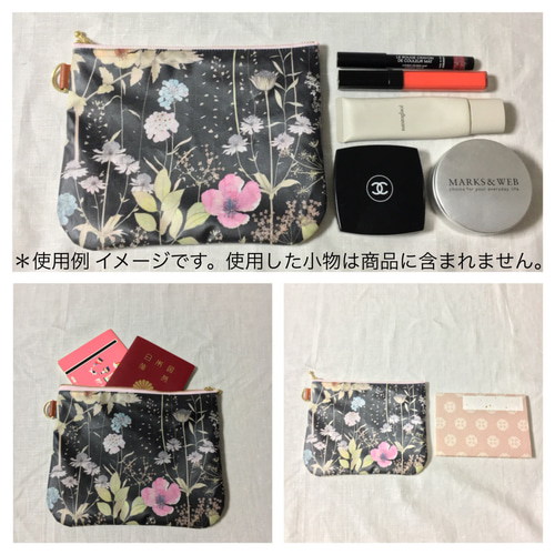 Dカン付きフラットポーチ リバティ イルマ(ブラック) ポーチ aamu