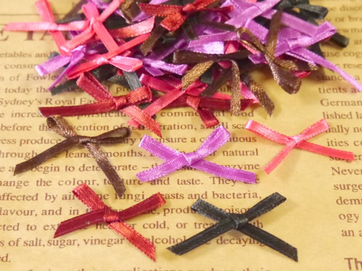 ハンドメイド　リボン作品 サテンリボン/約50個】大人カラー5色セット/約3.5cm