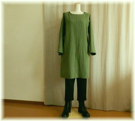 麻混ウォッシュのストレートワンピース