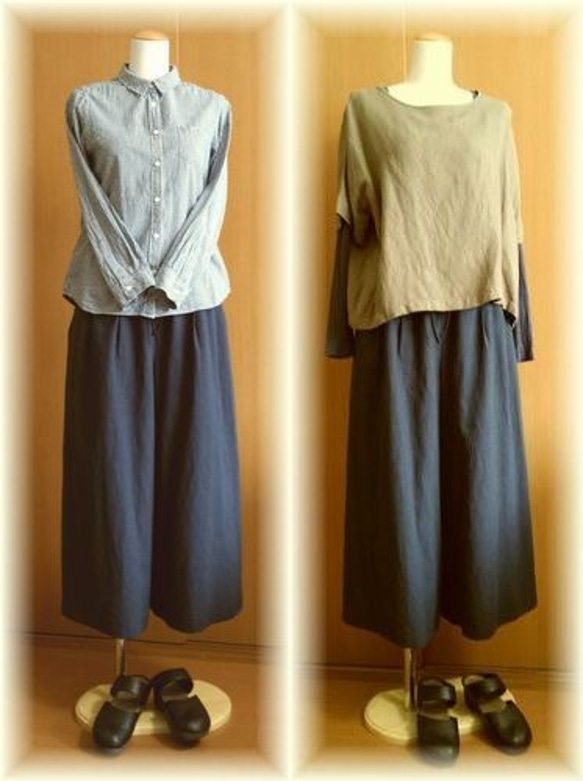 綿麻タックダーツのキュロットスカート　 4枚目の画像