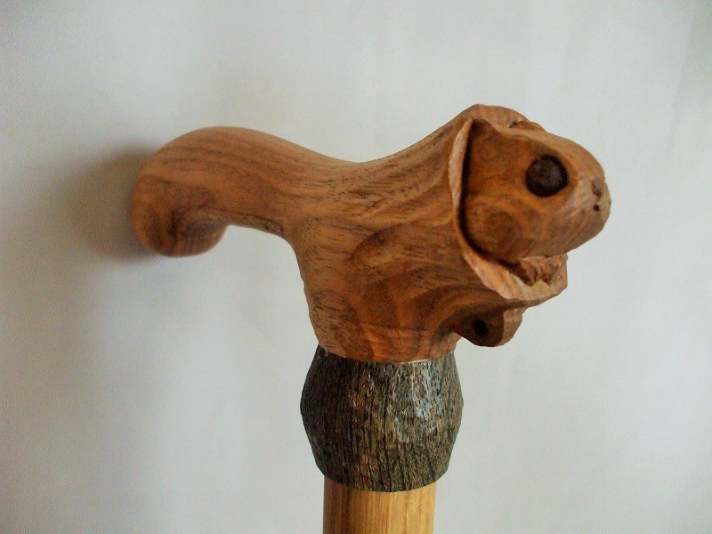 ♪モモンガが樹から顔を出したハンドメイドステッキ♪送料無料♪