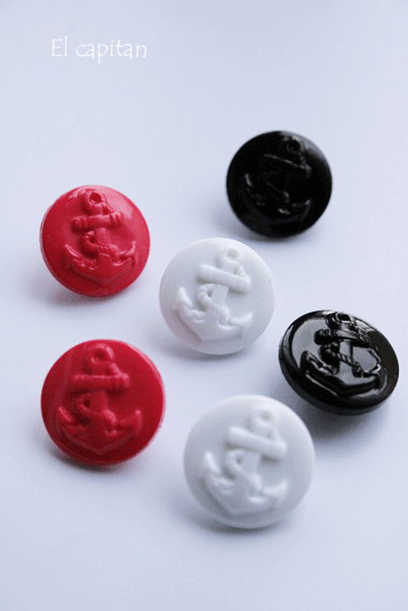 再販・立体イカリボタン3色（赤、黒、白）１5mm：6P　 1枚目の画像