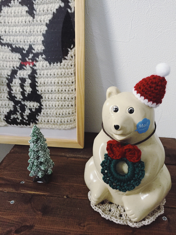 しろくま貯金箱 クリスマス仕様 帽子と首飾り その他人形 YU_HA