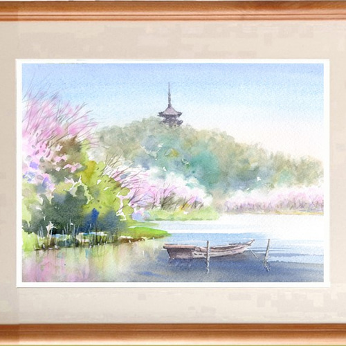 水彩原画「横浜三渓園」 水彩画原画 横浜三渓園5