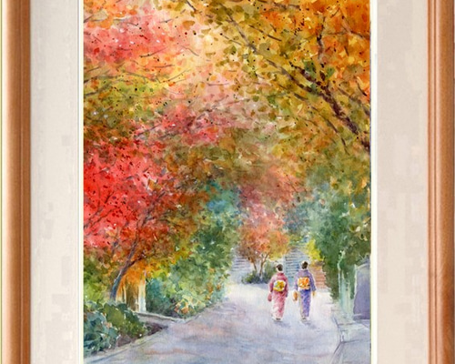 BLUEMOさま専用（原画）紅葉の表情【A5サイズ／水彩画／#2689】 水彩画原画 紅葉 鎌倉 ＃448 絵画 syoumei 通販 11001233