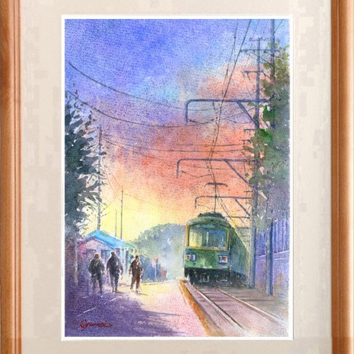EVAN　透明水彩画　原画　「マウイの夕焼け」額縁付　SMサイズ　風景画 EVAN様専用 透明水彩画 原画 「マウイの夕焼け」額縁付 SMサイズ