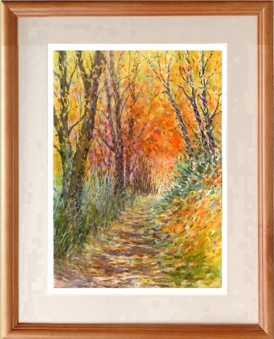 水彩画・紅葉の散歩道・原画