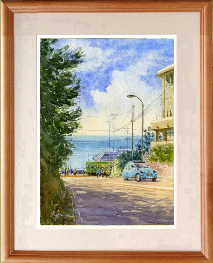 雪原の朝焼け02」透明水彩画 原画 風景画 額縁付 F4サイズ 絵画
