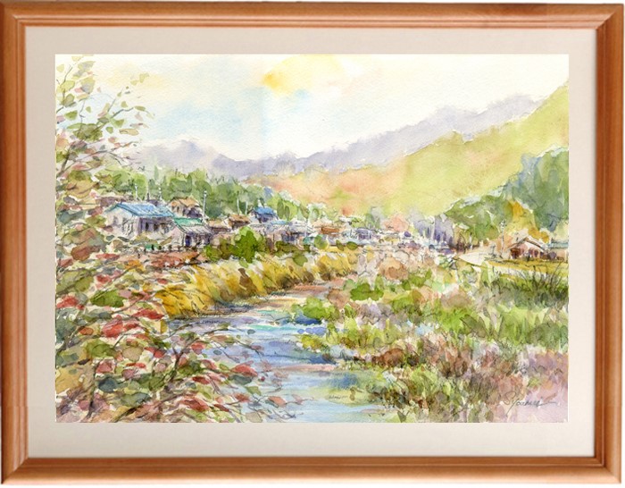 注文制作します 水彩画原画 里の秋3 #126 絵画 syoumei 通販