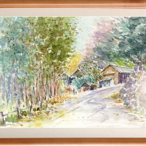 桜の小径」透明水彩画 原画 風景画 額縁付 F6サイズ 絵画 Oni 桜の小径」透明水彩画 原画 風景画 額縁付 F6サイズ 絵画 Oni