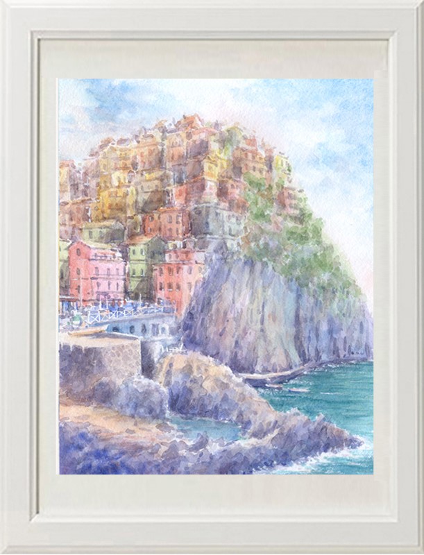 水彩画原画「マナローラ・イタリア」＃664 水彩画原画「マナローラ・イタリア」＃664