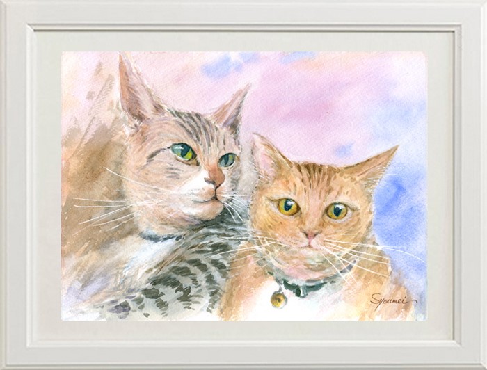 絵画 ミニ画 cat 猫 ねこ 水彩 アート 透明水彩 art 猫の絵 癒し