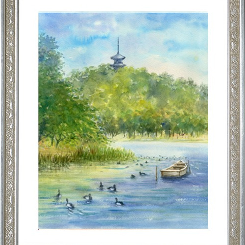 水彩原画「横浜三渓園」 横浜三渓園」 by syoumei｜Artmeter｜暮らしを彩るアートが