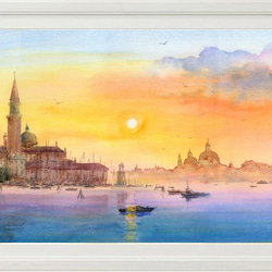 原画#3237 雨　ベネチア　イタリア　水彩画　ドローイング　インテリア　風景画 原画#3237 雨 ベネチア イタリア 水彩画 ドローイング