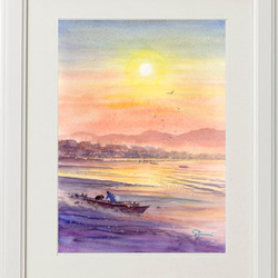 水彩画原画 靄の浜辺 絵画 syoumei 通販 3454066｜Creema(クリーマ)