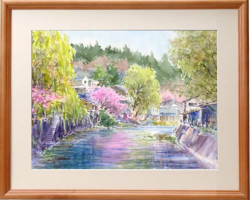 特価ブランド Lovejewelryらま（原画）光と海の街2【水彩画