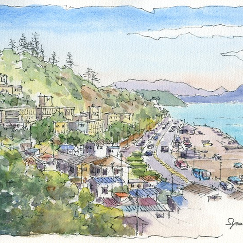 水彩画原画　鐙摺浜・湘南葉山 水彩画原画 鐙摺浜・湘南葉山 ＃655 | iichi 日々の暮らしを
