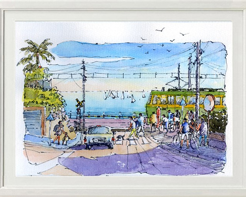 水彩画原画　江ノ電・鎌倉高校前踏切 15　＃654 水彩画原画 江ノ電・鎌倉高校前踏切 15 #654」 by syoumei