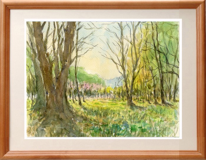 オリジナル水彩原画「安曇野の春・居谷里湿原にて」 水彩画 安曇野の春 絵画 syoumei 通販 893771｜Creema(クリーマ)