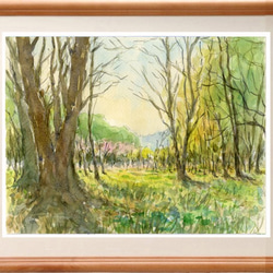 水彩画原画　安曇野の春・居谷里湿原 2枚目の画像